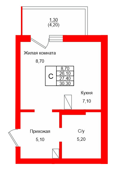 Квартира в ЖК Левада, студия, 27.4 м², 2 этаж