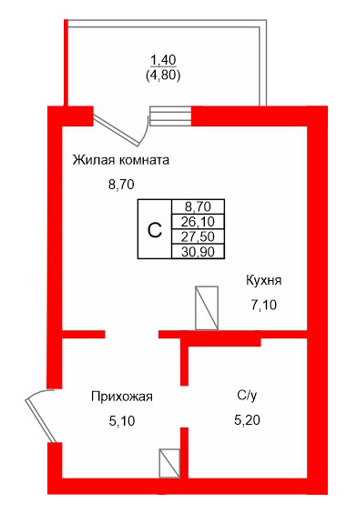 Квартира в ЖК Левада, студия, 27.5 м², 3 этаж