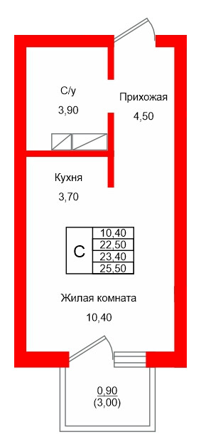 Квартира в ЖК Левада, студия, 23.4 м², 7 этаж