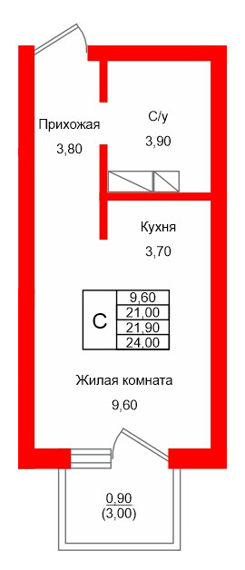 Квартира в ЖК Левада, студия, 21.9 м², 8 этаж