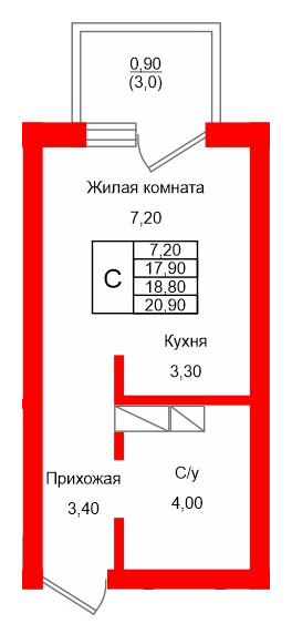 Квартира в ЖК Левада, студия, 18.8 м², 2 этаж