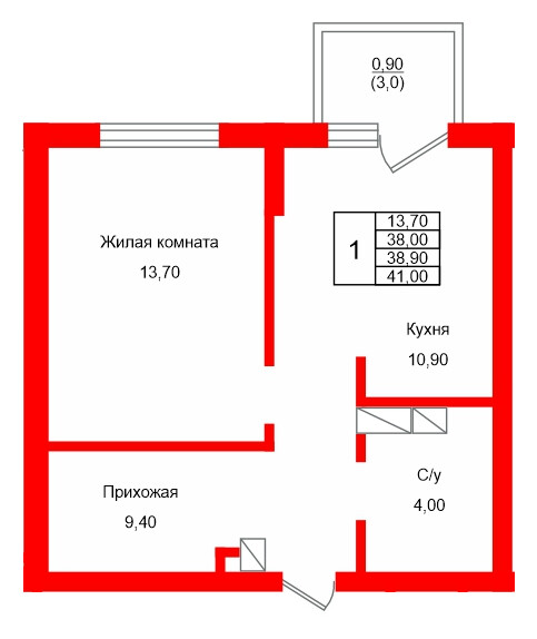 Квартира в ЖК Левада, 1 комнатная, 38.9 м², 9 этаж