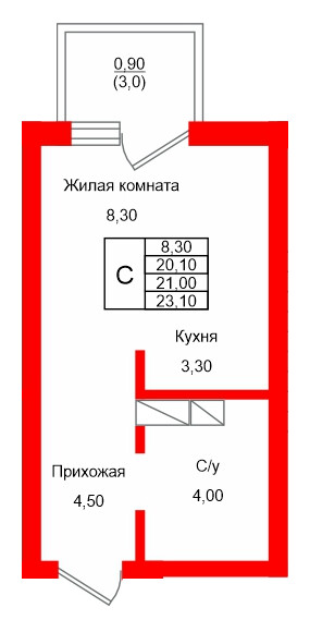 Квартира в ЖК Левада, студия, 21 м², 8 этаж