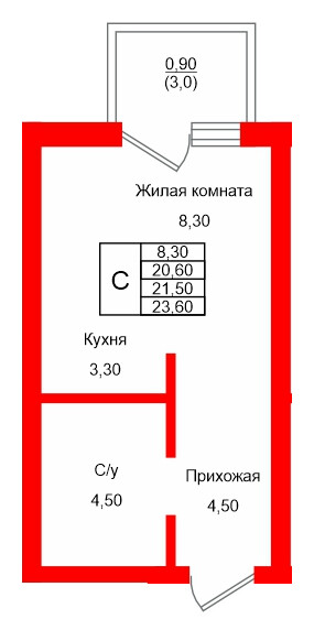 Квартира в ЖК Левада, студия, 21.5 м², 1 этаж