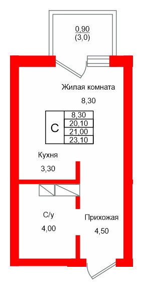 Квартира в ЖК Левада, студия, 21 м², 2 этаж