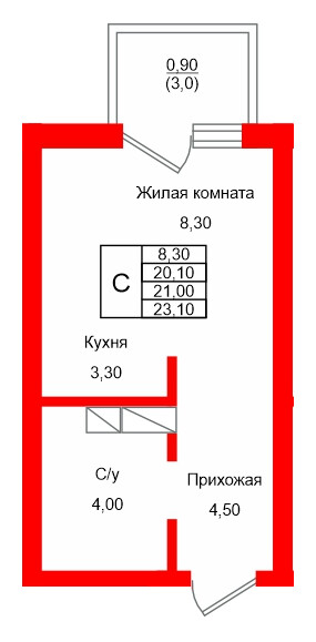 Квартира в ЖК Левада, студия, 21 м², 8 этаж