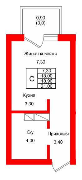 Квартира в ЖК Левада, студия, 18.9 м², 2 этаж