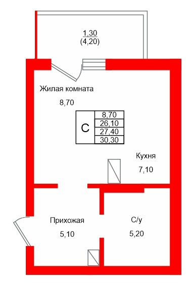 Квартира в ЖК Левада, студия, 27.4 м², 2 этаж