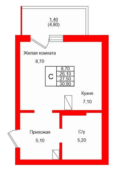 Квартира в ЖК Левада, студия, 27.5 м², 4 этаж