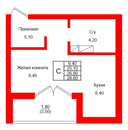 Квартира в ЖК Левада, студия, 26.9 м², 8 этаж