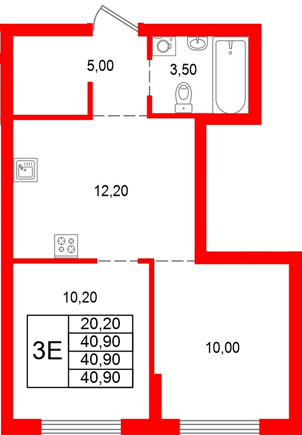 Квартира в ЖК Альпенштадт, 2 комнатная, 40.9 м², 1 этаж