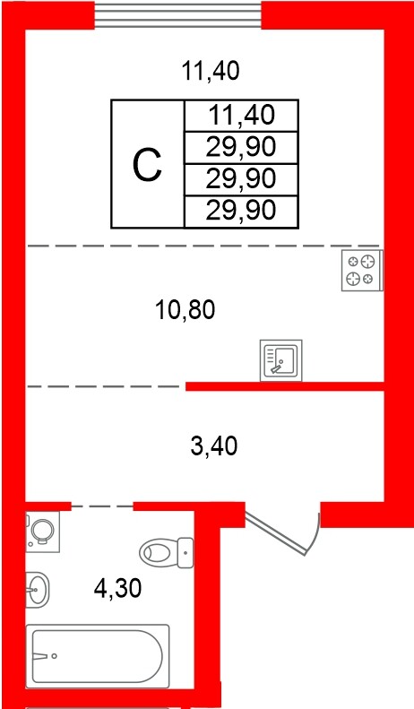 Квартира в ЖК Альпенштадт, студия, 29.9 м², 1 этаж