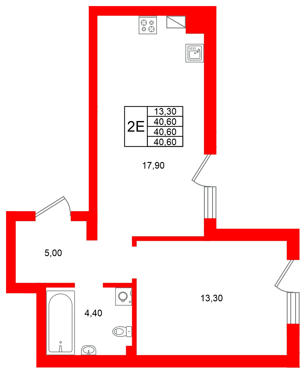 Квартира в ЖК Виридиан, 1 комнатная, 40.6 м², 1 этаж