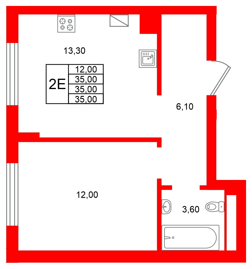 Квартира в ЖК Виридиан, 1 комнатная, 35 м², 1 этаж