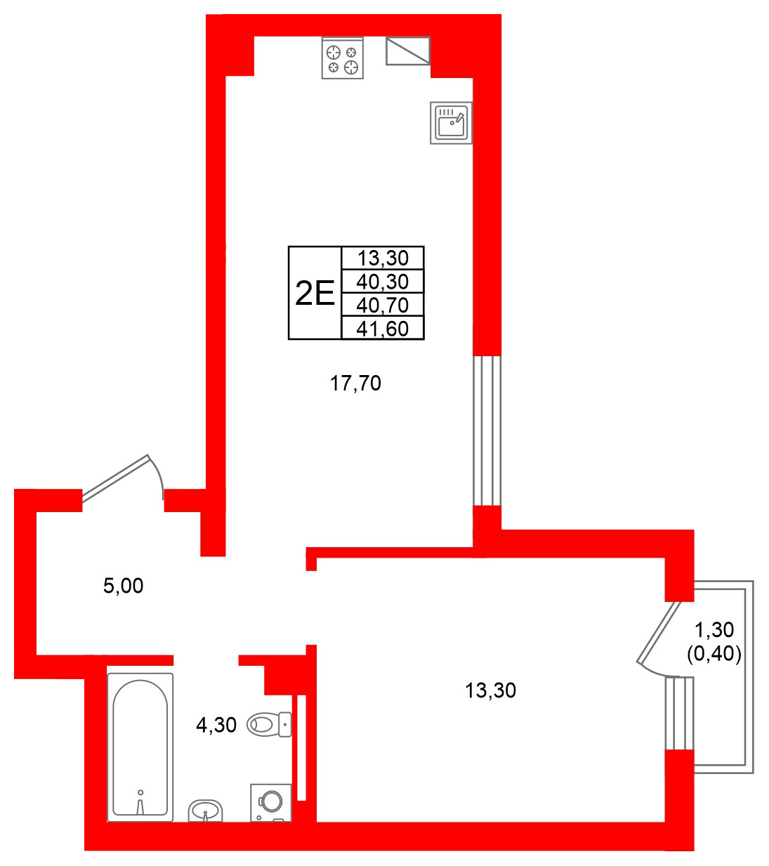 Квартира в ЖК Виридиан, 1 комнатная, 40.7 м², 2 этаж