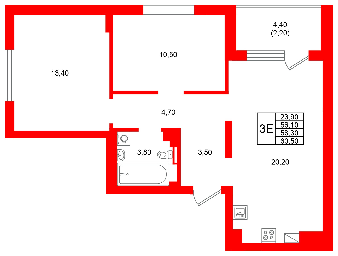 Квартира в ЖК Виридиан, 2 комнатная, 58.3 м², 4 этаж