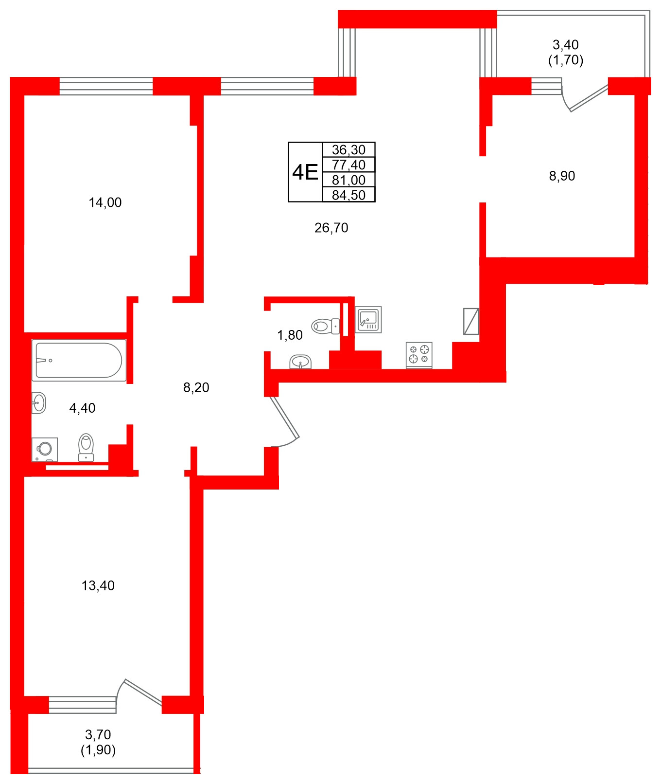 Квартира в ЖК Виридиан, 3 комнатная, 81 м², 2 этаж