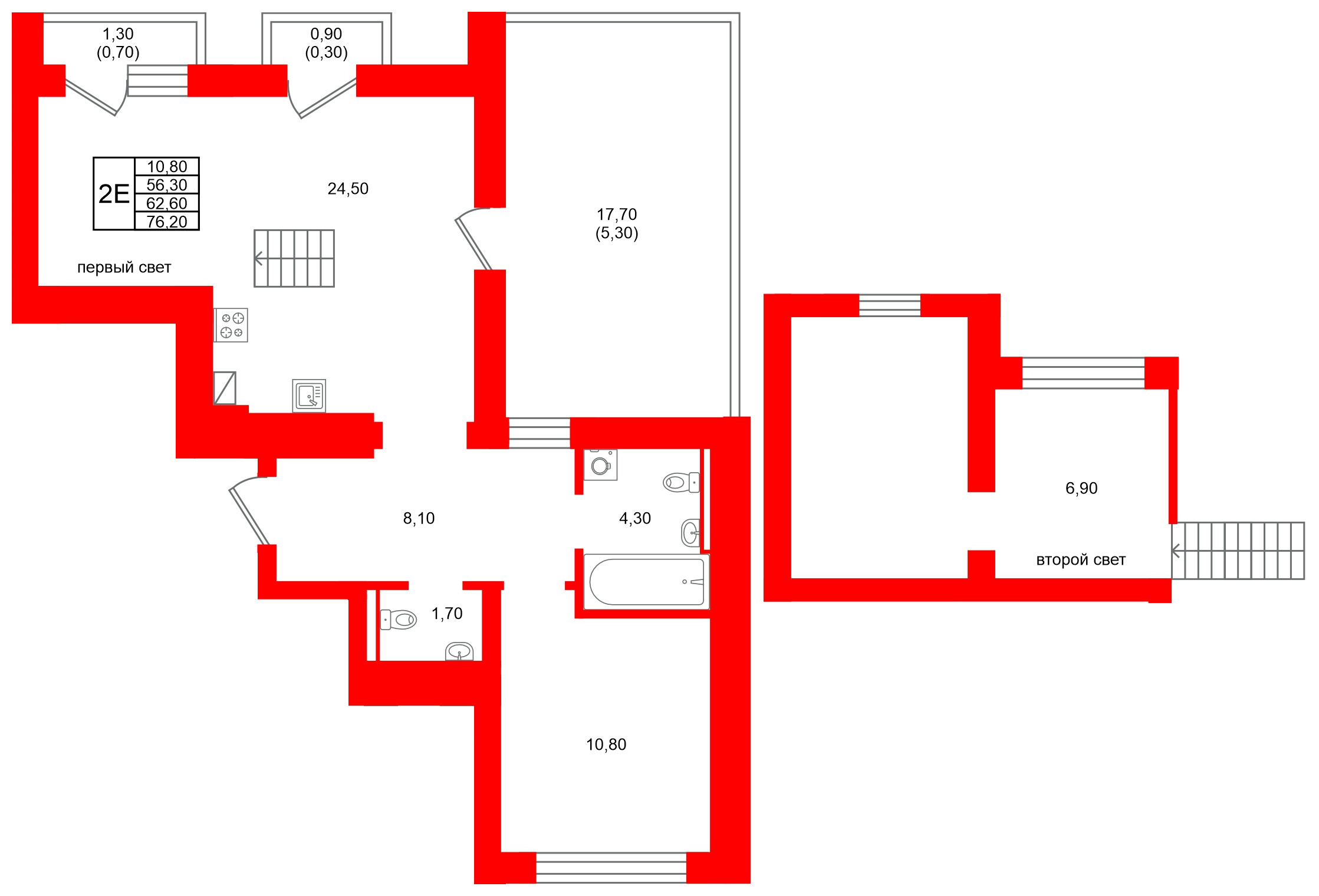 Квартира в ЖК Виридиан, 1 комнатная, 62.6 м², 4 этаж