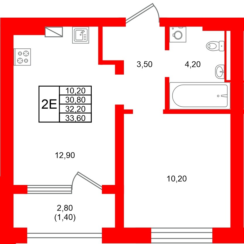 Квартира в ЖК Виридиан, 1 комнатная, 32.2 м², 3 этаж