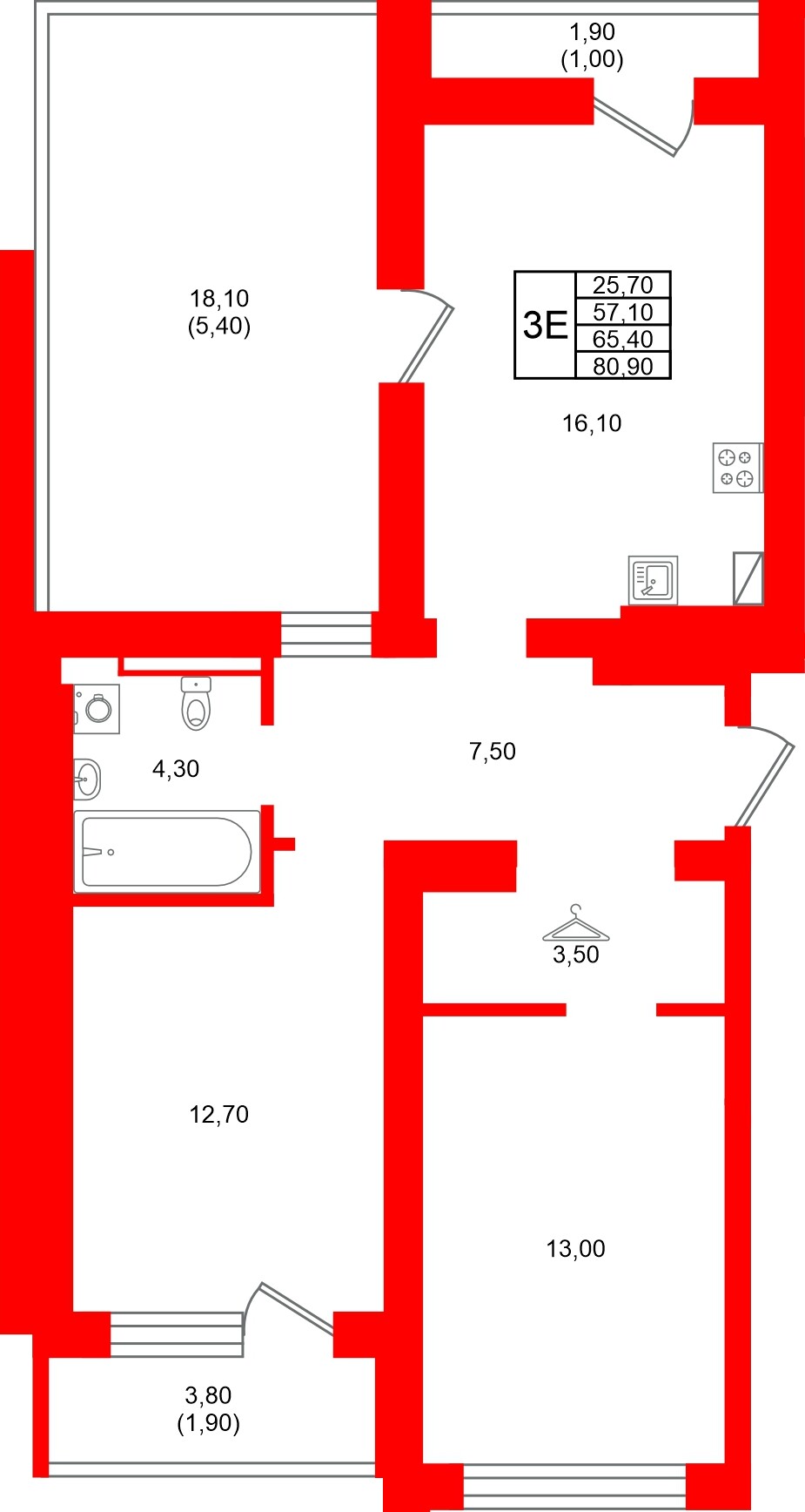 Квартира в ЖК Виридиан, 2 комнатная, 65.4 м², 4 этаж