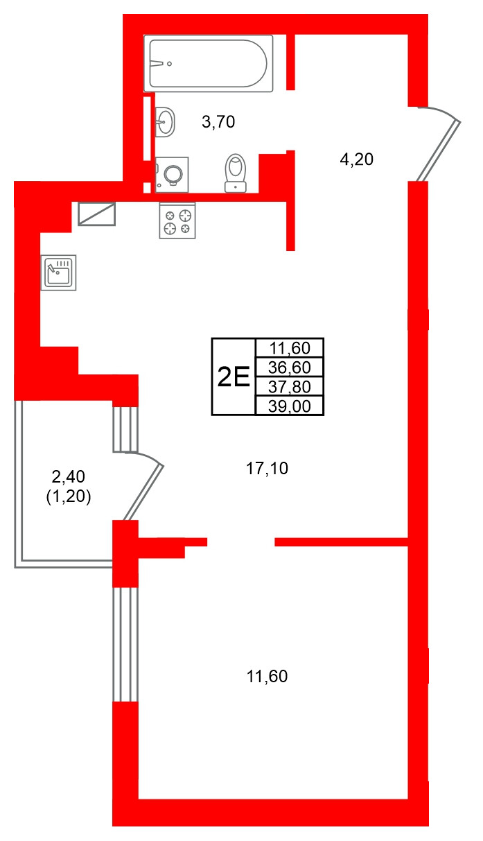Квартира в ЖК Виридиан, 1 комнатная, 37.8 м², 3 этаж