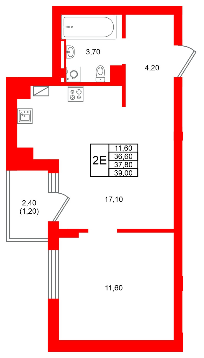 Квартира в ЖК Виридиан, 1 комнатная, 37.8 м², 4 этаж