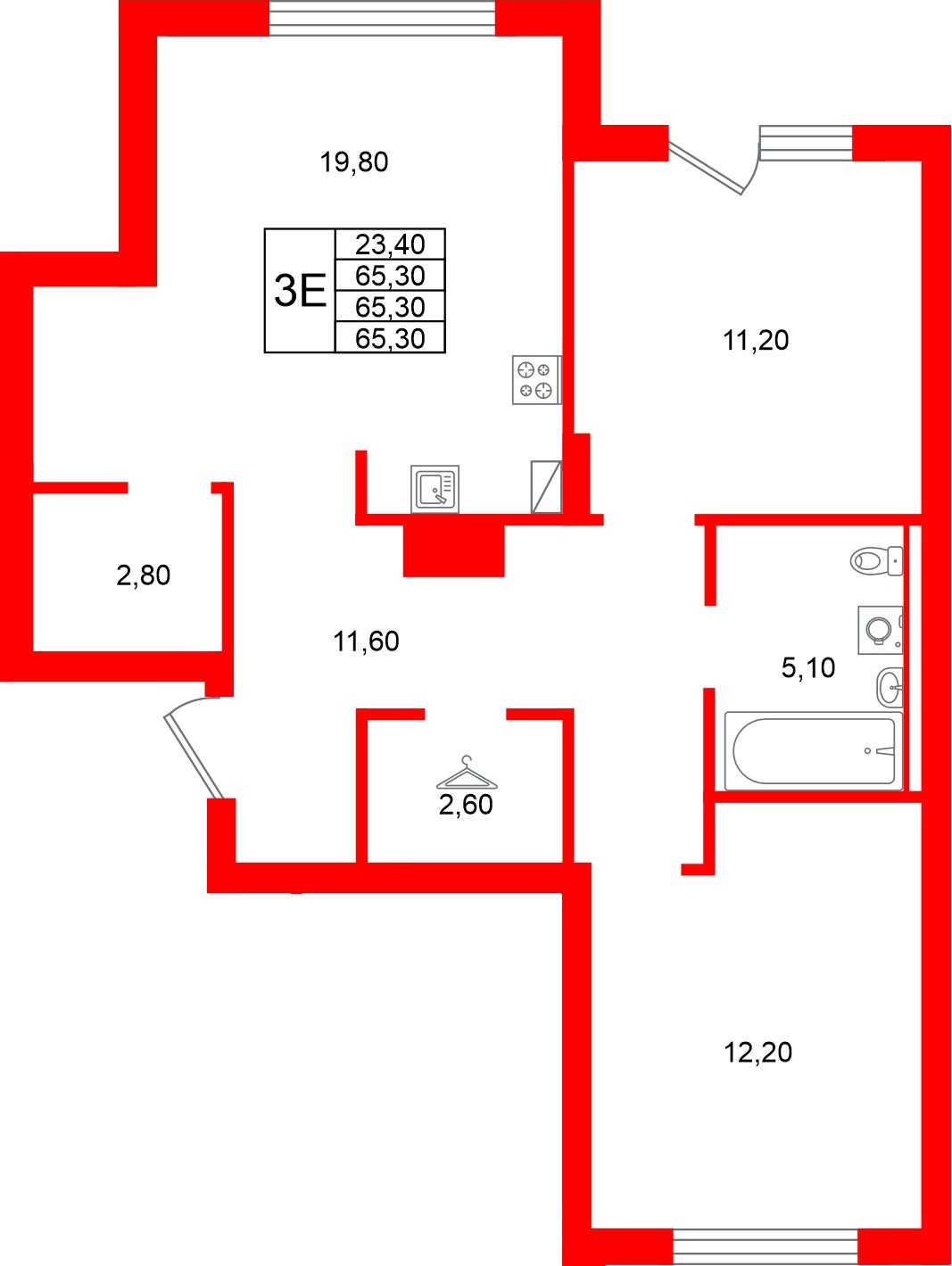 Квартира в ЖК Виридиан, 2 комнатная, 65.3 м², 1 этаж