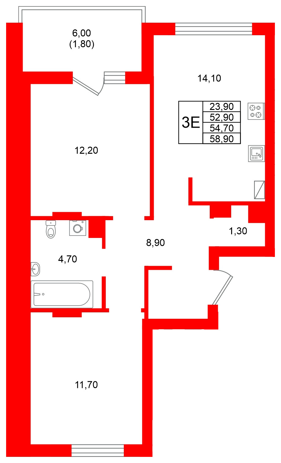 Квартира в ЖК Виридиан, 2 комнатная, 54.7 м², 4 этаж
