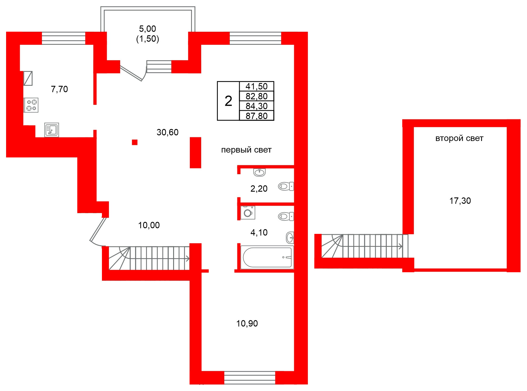 Квартира в ЖК Виридиан, 2 комнатная, 84.3 м², 4 этаж