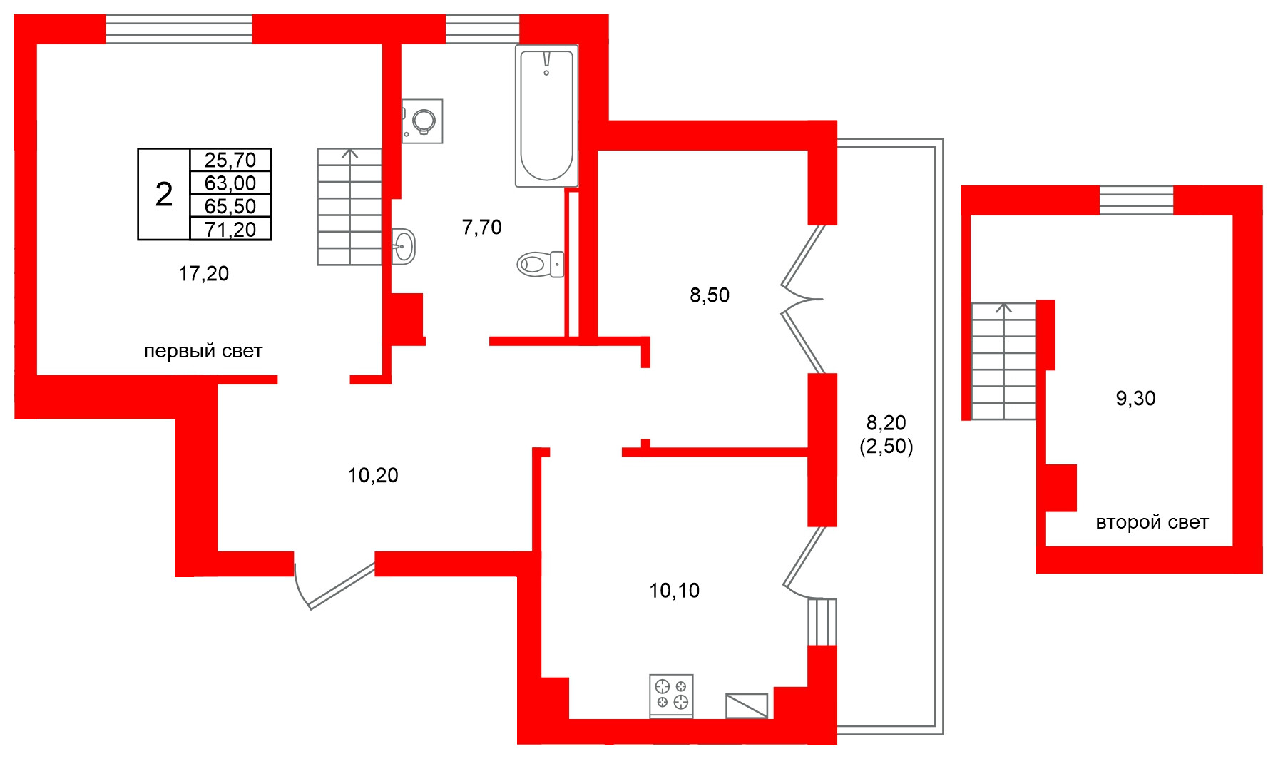 Квартира в ЖК Виридиан, 2 комнатная, 65.5 м², 4 этаж