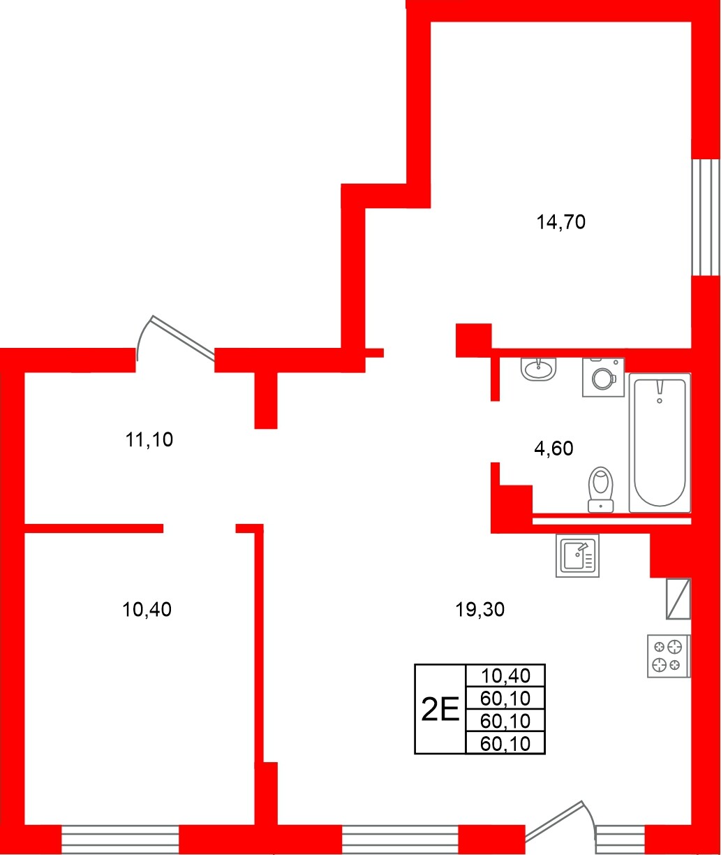 Квартира в ЖК Виридиан, 1 комнатная, 60.1 м², 1 этаж