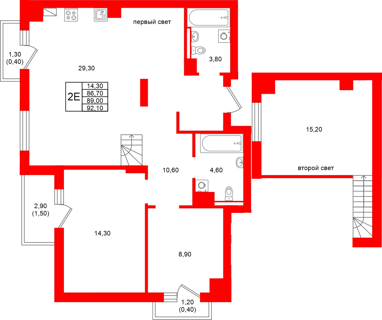Квартира в ЖК Виридиан, 1 комнатная, 89 м², 4 этаж