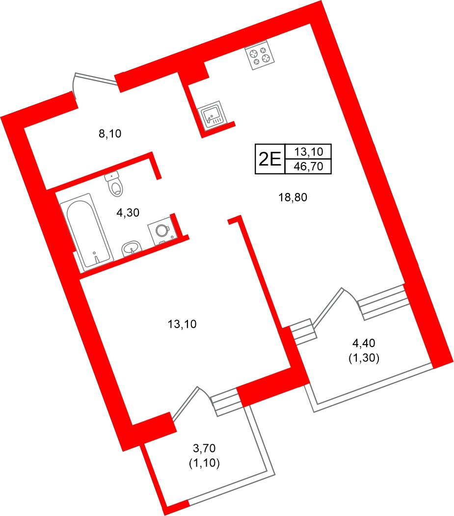 Квартира в ЖК Морена, 1 комнатная, 46.7 м², 5 этаж