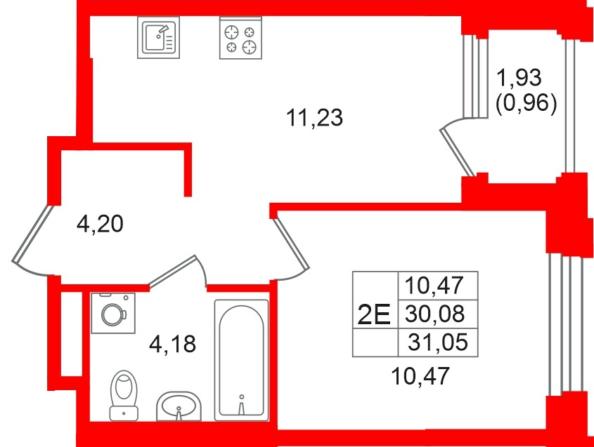 Квартира в ЖК «Кольский», 1 комнатная, 31.05 м², 7 этаж