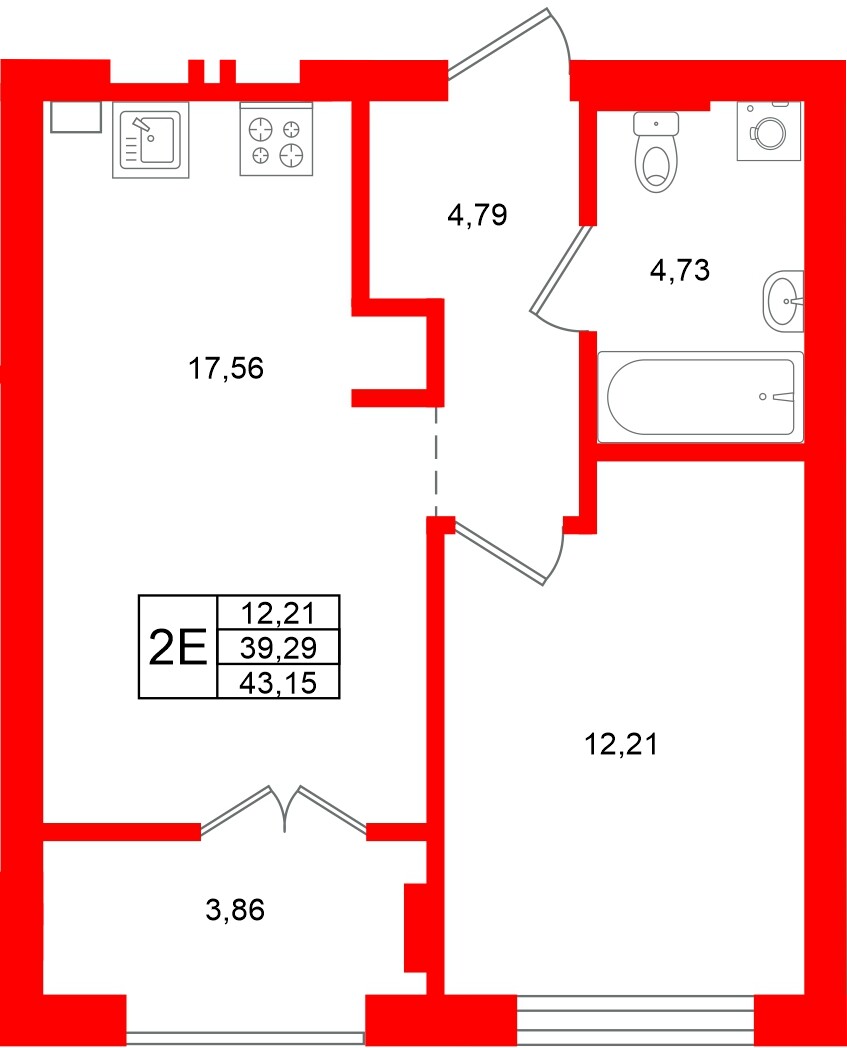 Квартира в ЖК «Включи», 1 комнатная, 43.15 м², 4 этаж