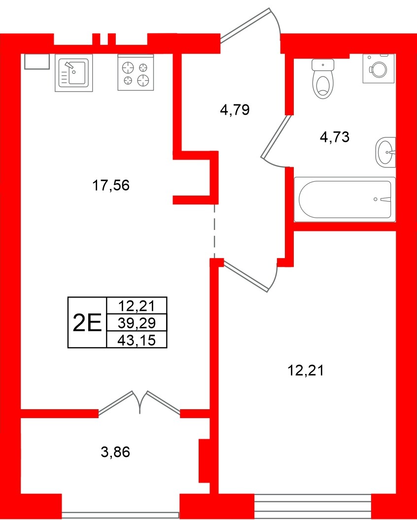 Квартира в ЖК «Включи», 1 комнатная, 43.15 м², 3 этаж