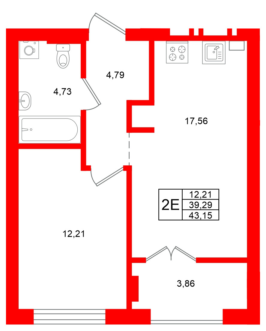 Квартира в ЖК «Включи», 1 комнатная, 43.15 м², 4 этаж