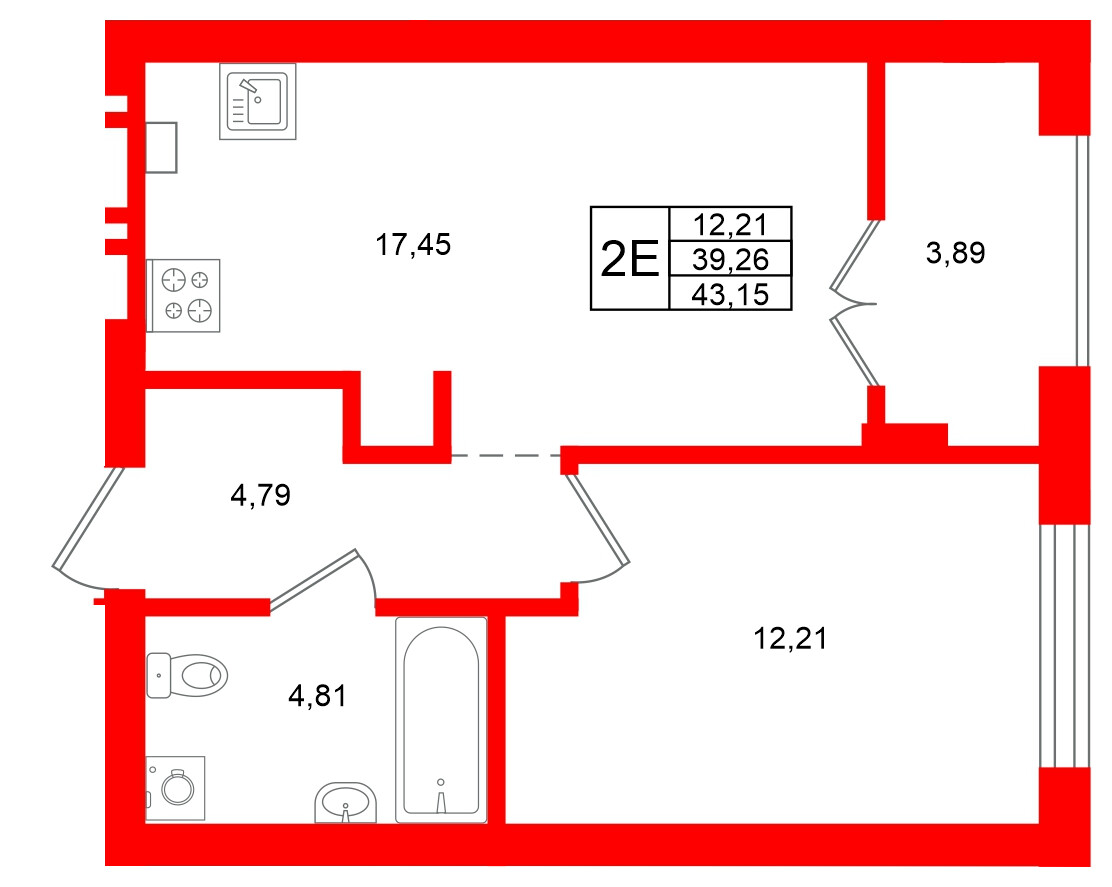 Квартира в ЖК «Включи», 1 комнатная, 43.15 м², 4 этаж