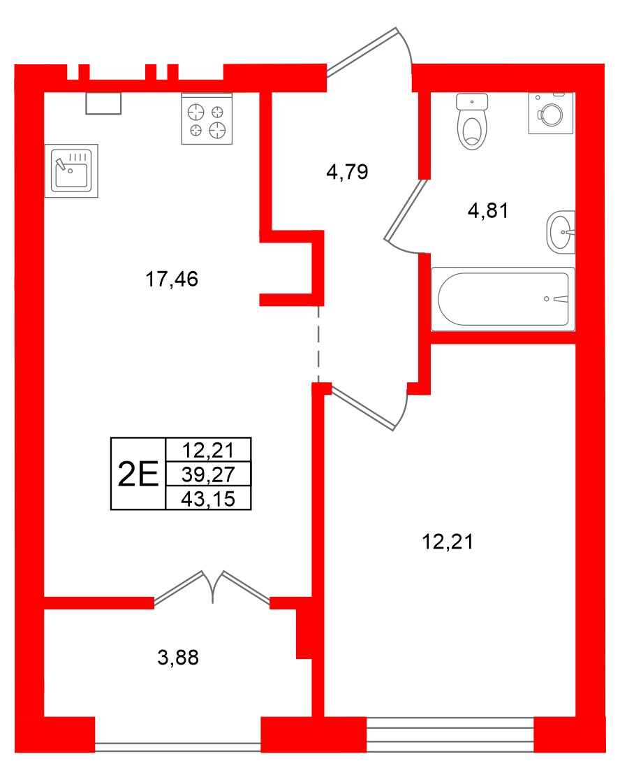 Квартира в ЖК «Включи», 1 комнатная, 43.15 м², 4 этаж
