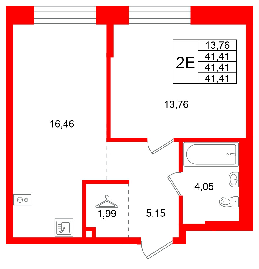 Квартира в ЖК Кольские огни, 1 комнатная, 41.41 м², 3 этаж