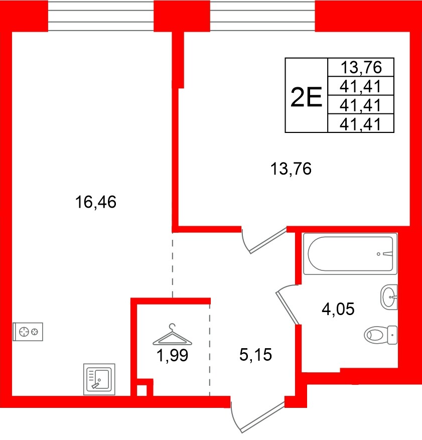 Квартира в ЖК Кольские огни, 1 комнатная, 41.41 м², 12 этаж