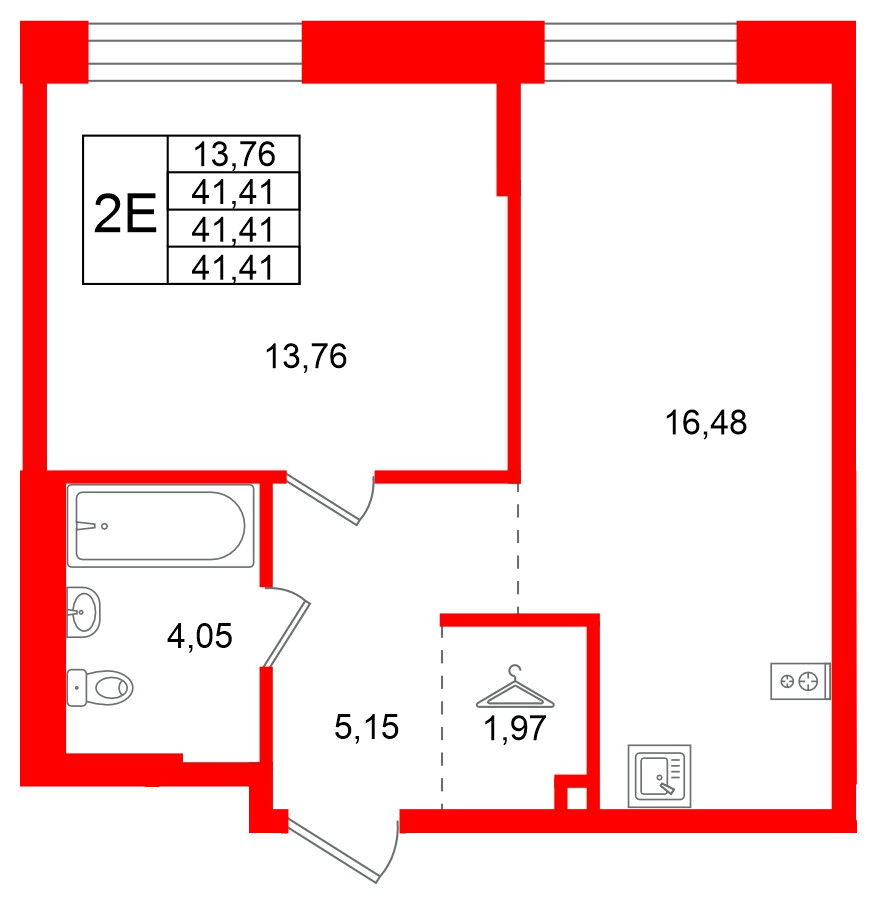 Квартира в ЖК Кольские огни, 1 комнатная, 41.41 м², 3 этаж