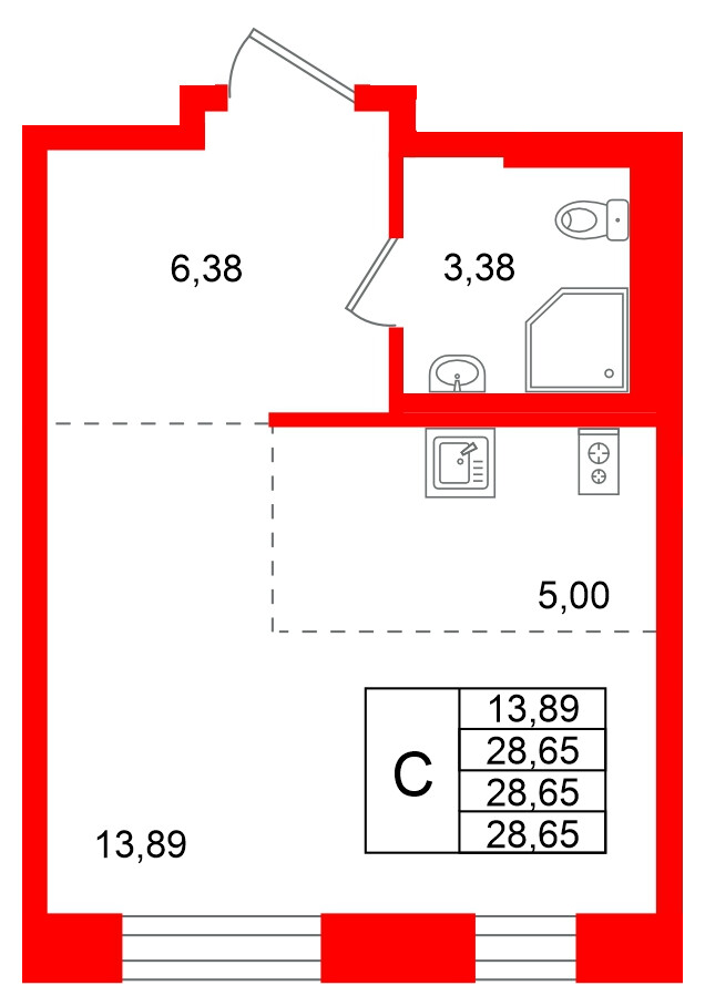 Квартира в ЖК Кольские огни, студия, 28.65 м², 2 этаж