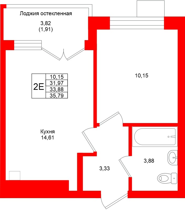 Квартира в ЖК Лэйк Сити-4, 1 комнатная, 33.88 м², 3 этаж