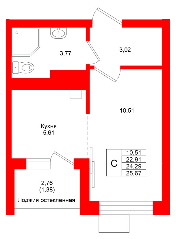 Квартира в ЖК Lake City-4, студия, 24.29 м², 4 этаж