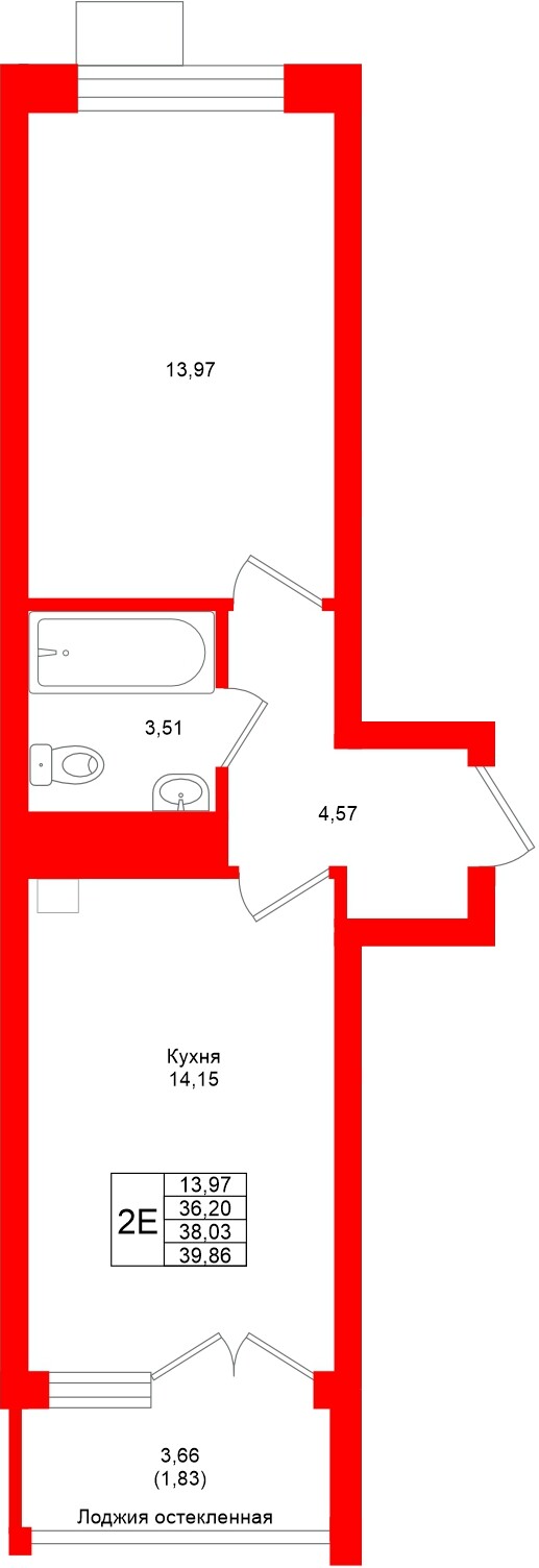 Квартира в ЖК Лэйк Сити-4, 1 комнатная, 38.03 м², 6 этаж