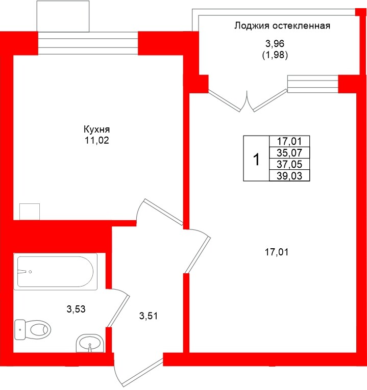 Квартира в ЖК Лэйк Сити-4, 1 комнатная, 37.05 м², 3 этаж