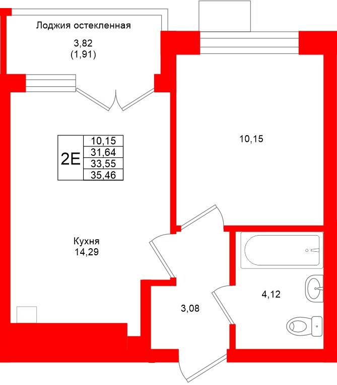 Квартира в ЖК Лэйк Сити-4, 1 комнатная, 33.55 м², 5 этаж