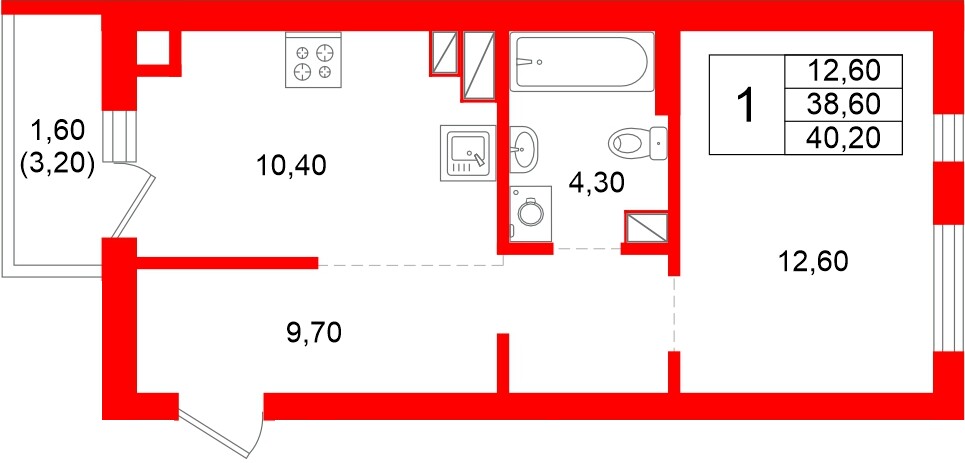 Квартира в ЖК Луччи, 1 комнатная, 40.2 м², 8 этаж