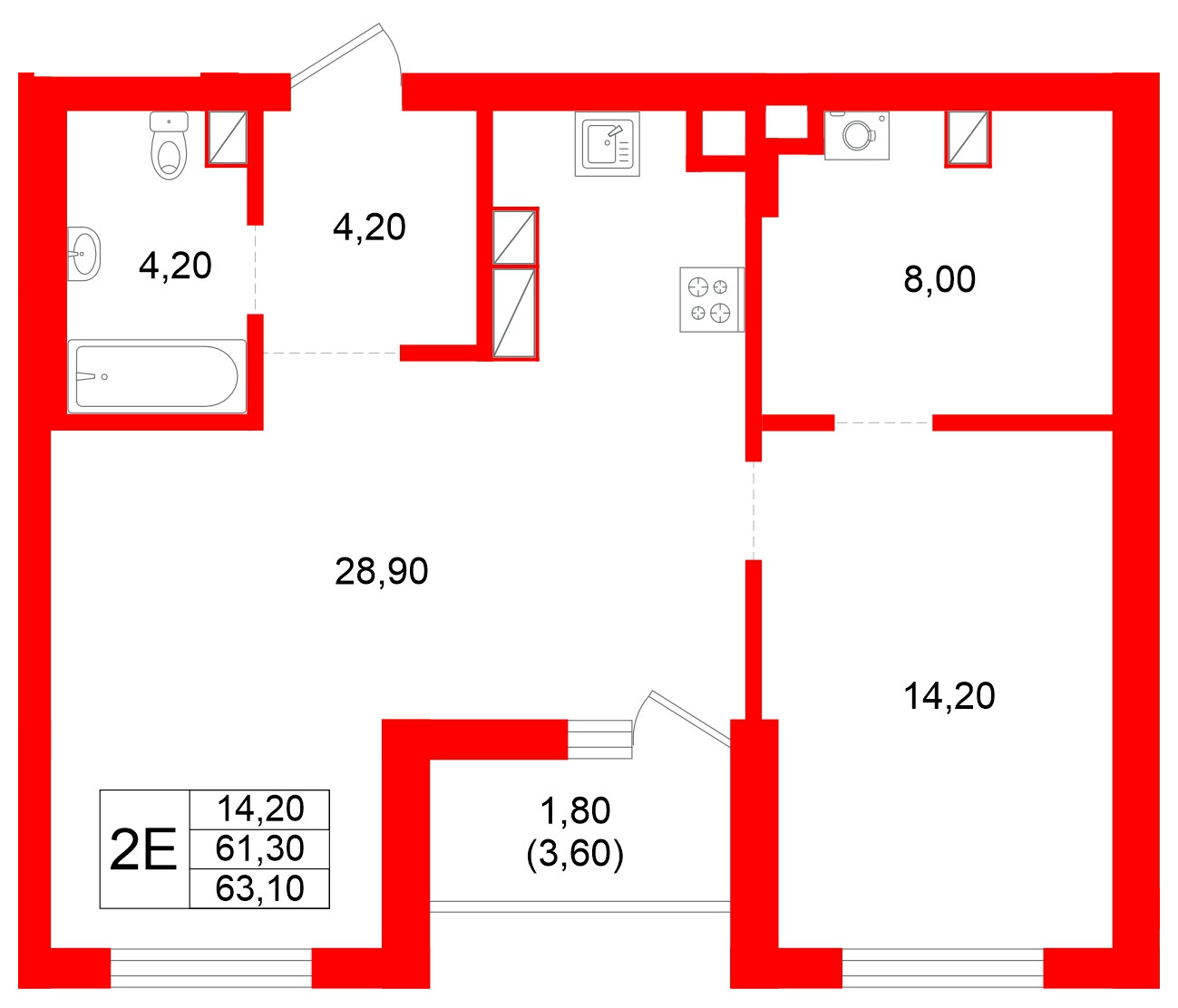 Квартира в ЖК Луччи, 1 комнатная, 63.1 м², 9 этаж